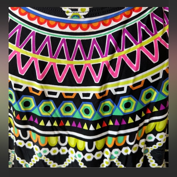 Pretty Palm Springs Trina Turk Classic Bright Colorful Retro Patter Tunic Top M - Picture 7 of 10
